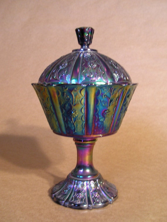 Vintage Fenton Amethyst Carnival Glass Compote/Candy Dish