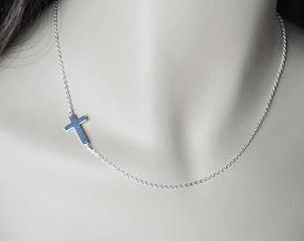 18" All Sterling Silver - Sideways Cross Necklace, Sterling Silver Chain, Celebrity Inspired Necklace