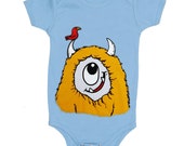 Baby Monster Onesie - Light Blue with Yellow Monster size 18 month