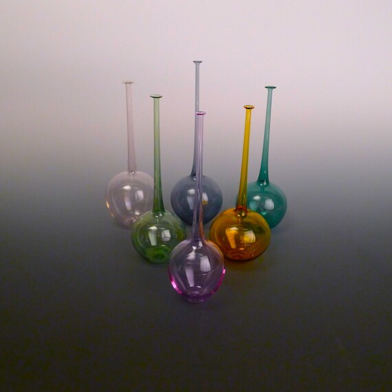 Items similar to Long Neck Transparent Colored Glass Vase Hand Blown by