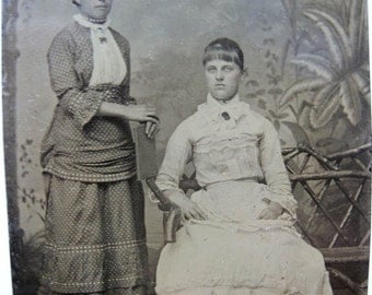 vintage photo tintype 2 Women Sisters TRopical Backdrop
