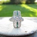 Beautifully Intricate Vintage Diamond Emerald Ring - Striking Edwardian to Art Deco Design - Gorgeous Floral Details and Filigree
