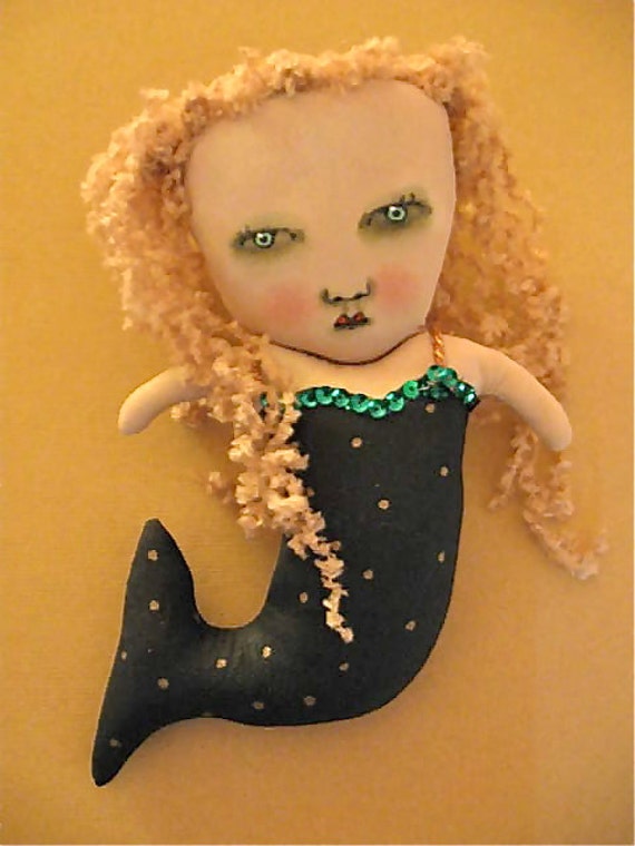 Ooak Mermaid Art Doll Original Polka Dot Folk Art By The