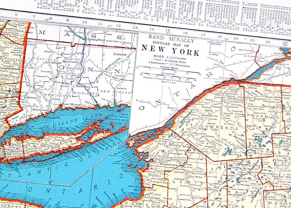 New York New Mexico Map 1942 Vintage Book Page Old Map