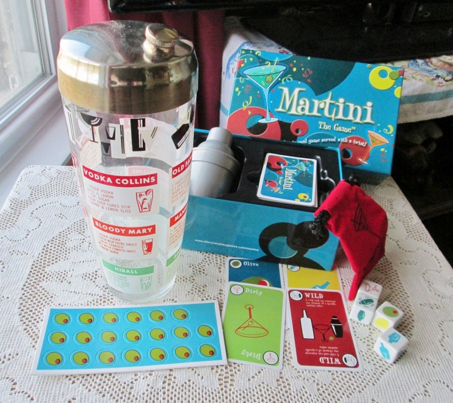Glass Cocktail Shaker and Martini Game Retro Recipes Drink