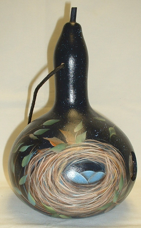 Birds Nest Gourd Birdhouse Hand Painted