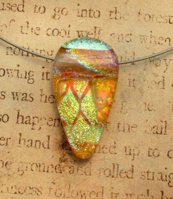 Fused Glass Amber Drop Bail Free Pendant Necklace by fusedelegance