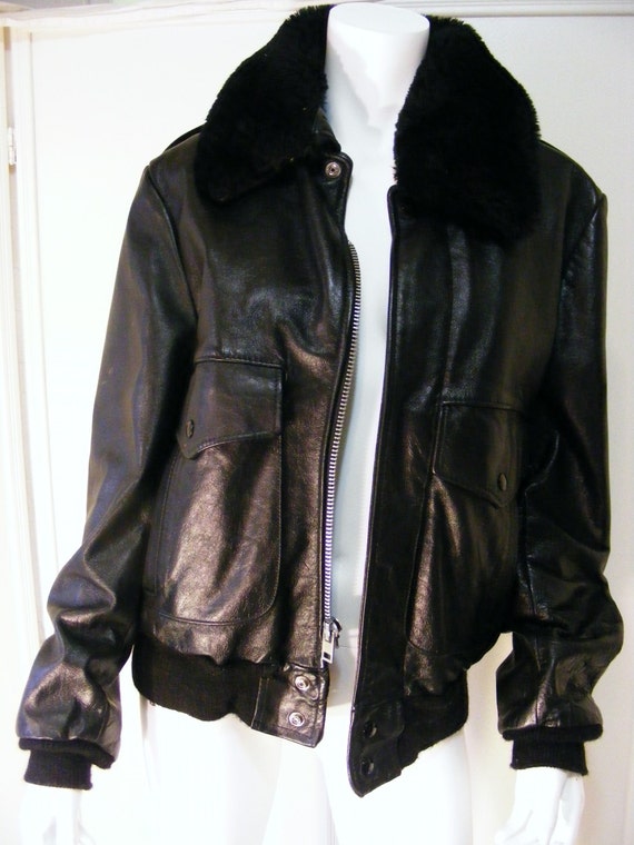 Vintage Excelled Leather Black Bomber Jacket With Detachable 