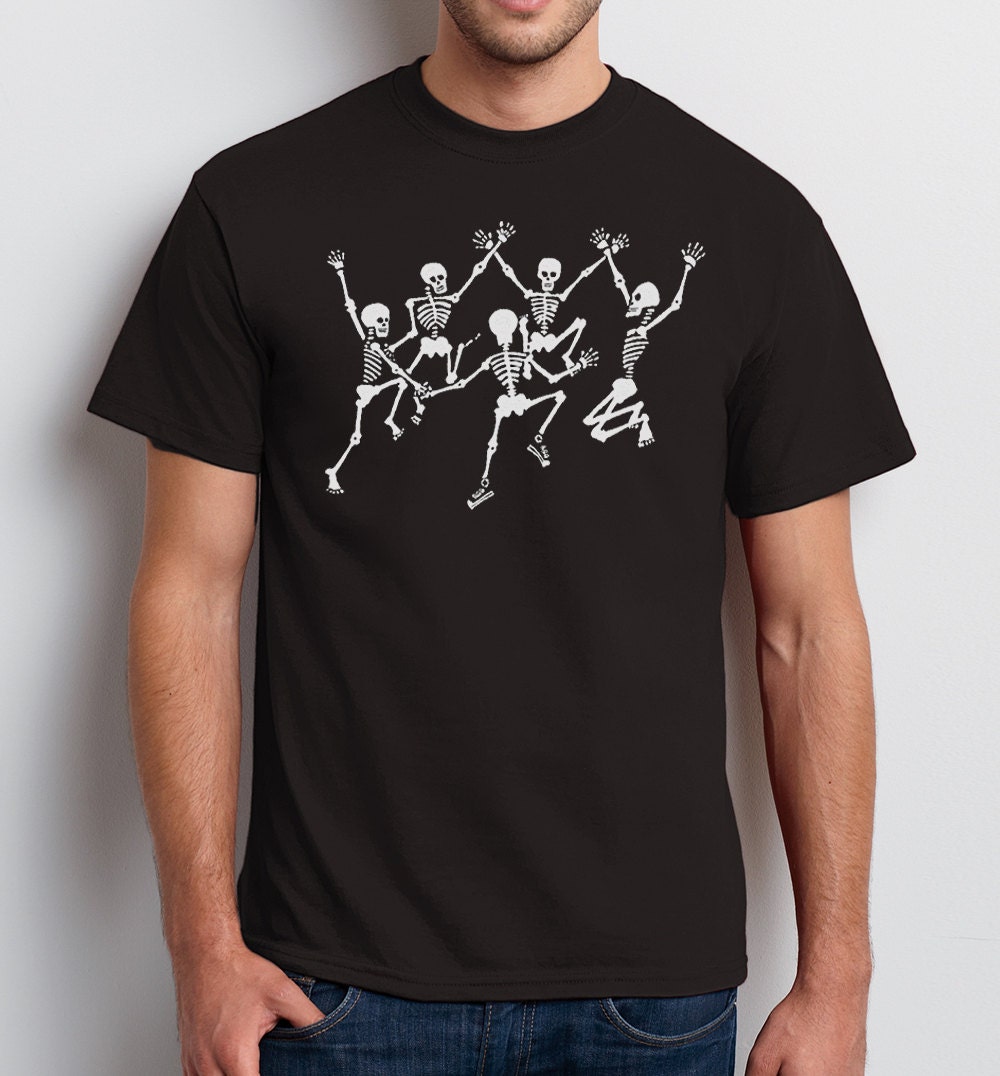 Dancing Skeletons Men's T-shirt, Black Unisex t-shirt, glo ink, Mens graphic tee, Gift for Him steampunk buy now online