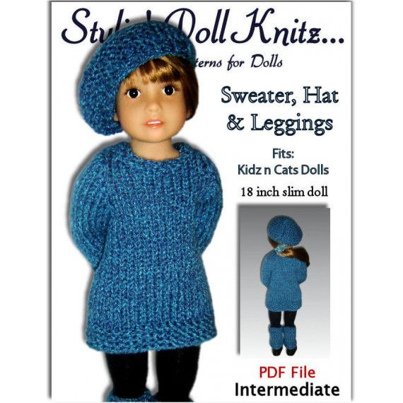 Knitting Pattern fits Kidz n Cats Dolls. Sweater Hat and