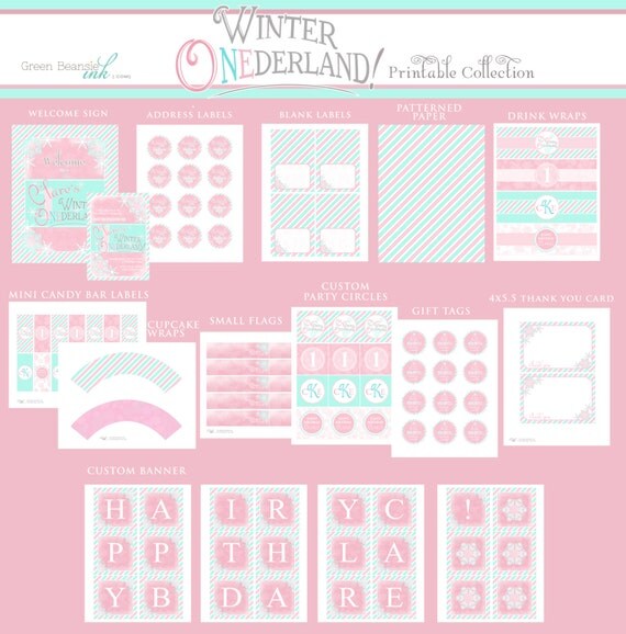WINTER ONEDERLAND Printable Party Decor Package Il_570xn