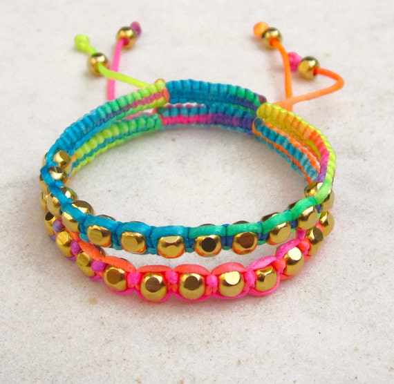 Rainbow friendship bracelet SET neon bracelets macrame gold