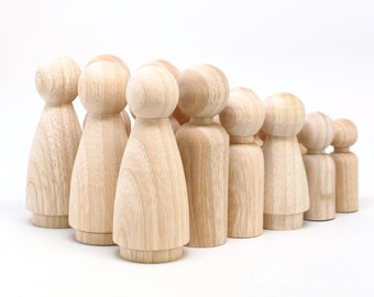 Wooden Peg Dolls - 3 Families of 6 - Fair Trade Unpainted Colombian Wooden Peg Dolls peg dolls wooden dolls peg doll, wood doll, peg people