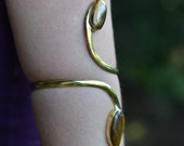 Fairy Elven Goddess Tribal Brass Double Tigers Eye Upper Arm Cuff Bracelet Adornment OOAK