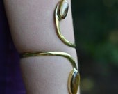 Fairy Elven Goddess Tribal Brass Double Tigers Eye Upper Arm Cuff Bracelet Adornment OOAK