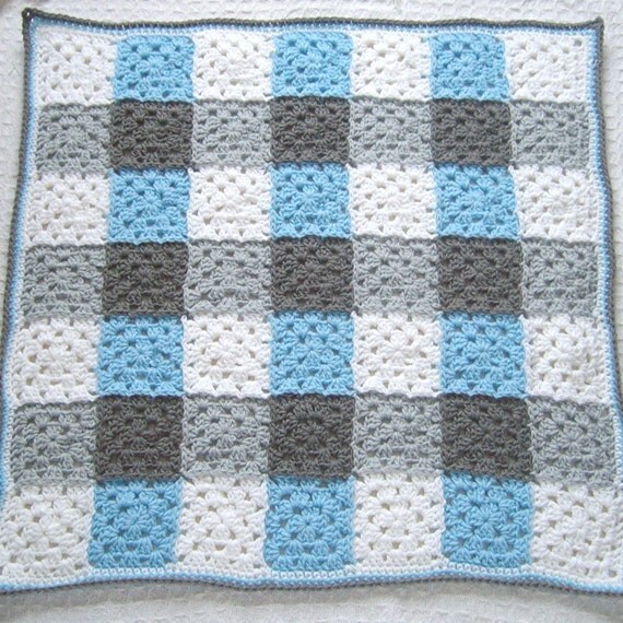 Crochet Blue Baby Blanket Gray Blue Crochet Granny Square