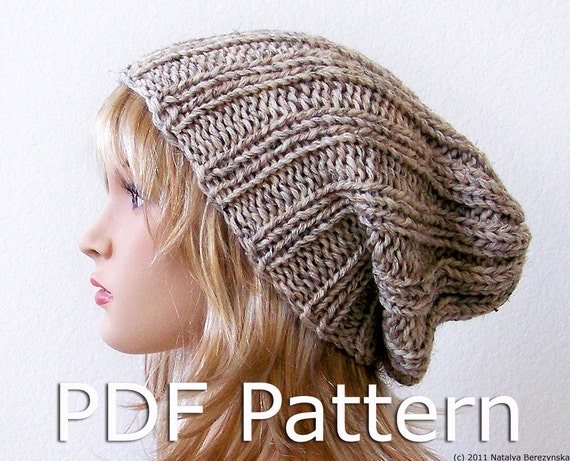 Knitting PATTERN Knit Slouchy Beanie Pattern by natalya1905