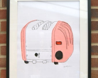 A2 Silk Screen Print of Classic Toaster in Pink