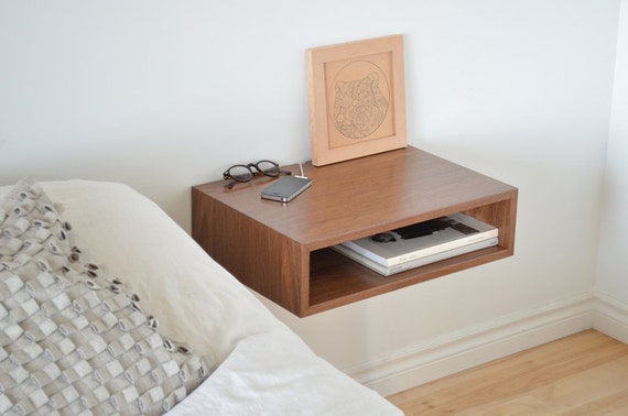 Floating end table nightstand solid walnut bedroom by tealandgold