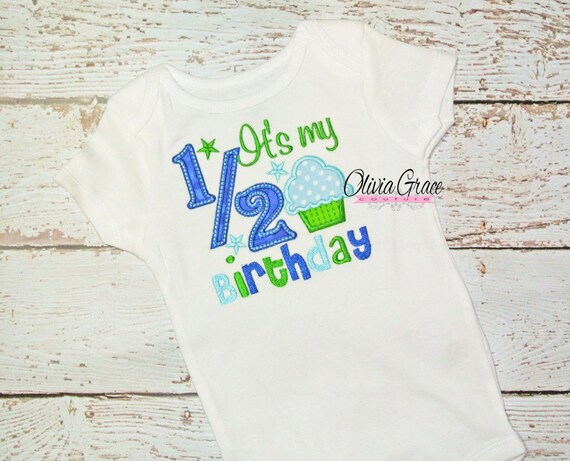 Download Boys Its My 1/2 Birthday Embroidered Applique Bodysuit or