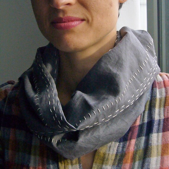 Hand stitched linen scarf slate grey by SandraEterovic on Etsy