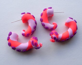 Alice in Wonderland Tentacle Fake Gauge Earring- Octopus -Monster - Pink- Purple -Cthulhu
