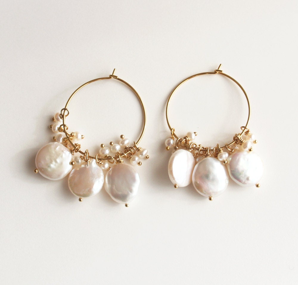 Boho Wedding Earrings Coin Pearl Earrings Wedding Earrings