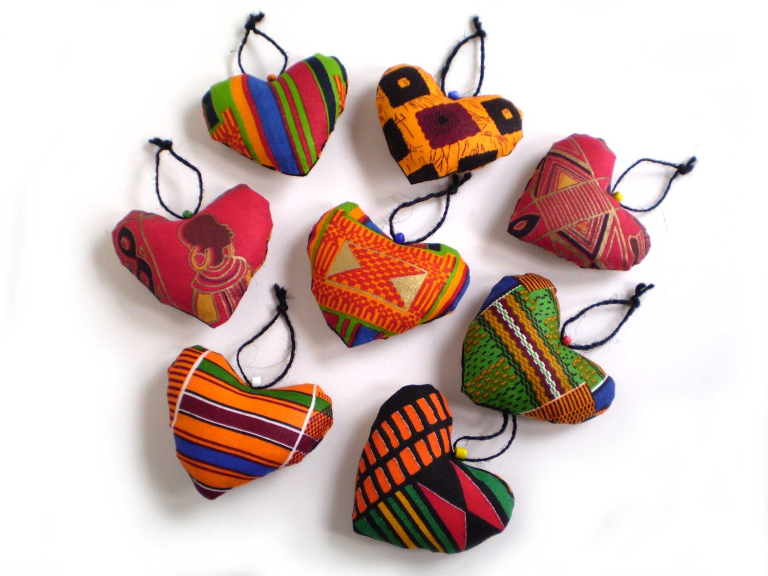 African Heart Ornaments African Print Hearts Ethnic Hearts