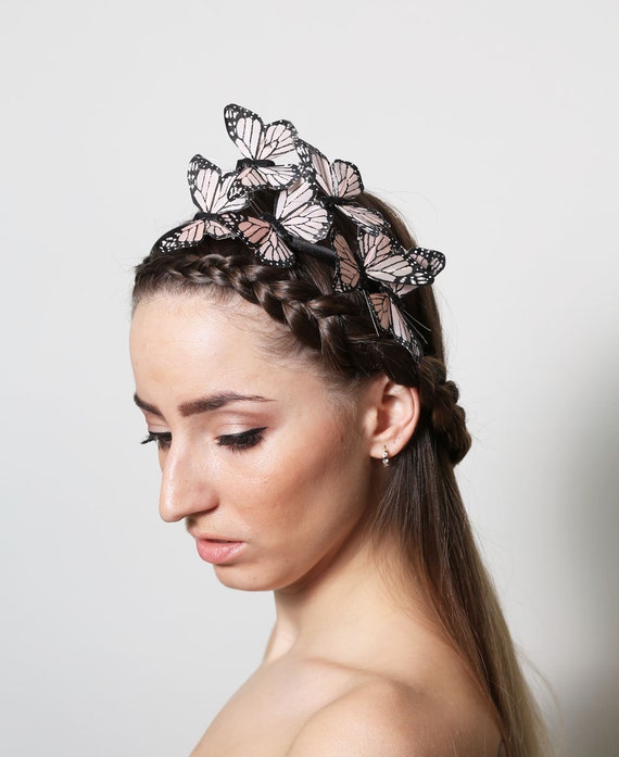 Peach Pastel Butterfly Headband Woodland Fairy Tale Bride