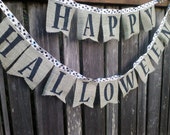 Happy Halloween Banner Sage Burlap Flags Halloween Decoration hand painted in black Il_170x135