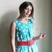 Mint Polkadot cotton Dress 1980ies oversized sleeveless with Ribbon