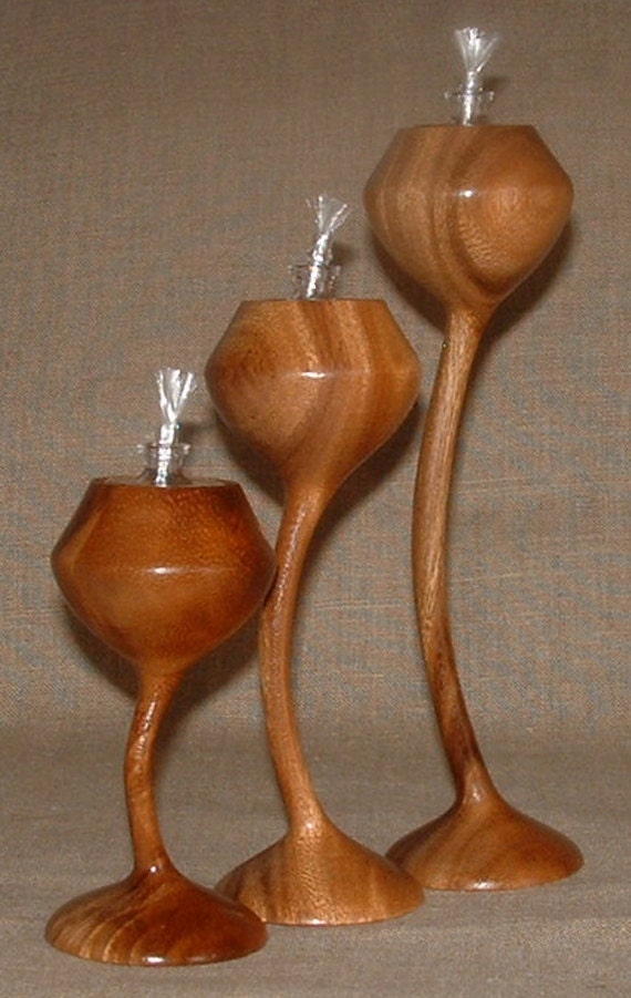 Wooden Oil Lamp Curved Stem Set of three