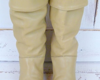Vintage Frye cuffed tan leather knee high boots