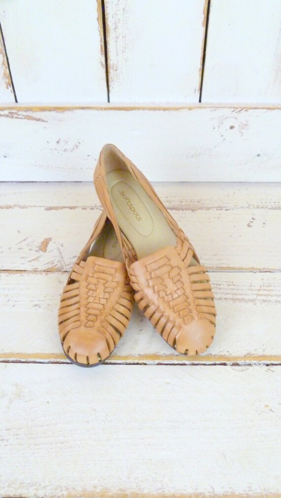 Tan leather vintage huarache flat sandals
