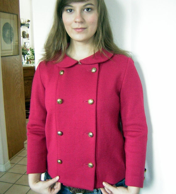 Vintage 60s Jacket Cranberry Red Kimberly Knit Wool Double