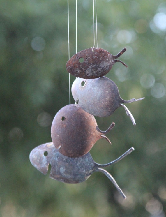 Rustic Spoon Fish Wind Chimes Silver Flatware Art Barn Metal Rustic Spoon Fish Wind Chimes Silver Flatware Art Barn Metal Vintage Old Minnow