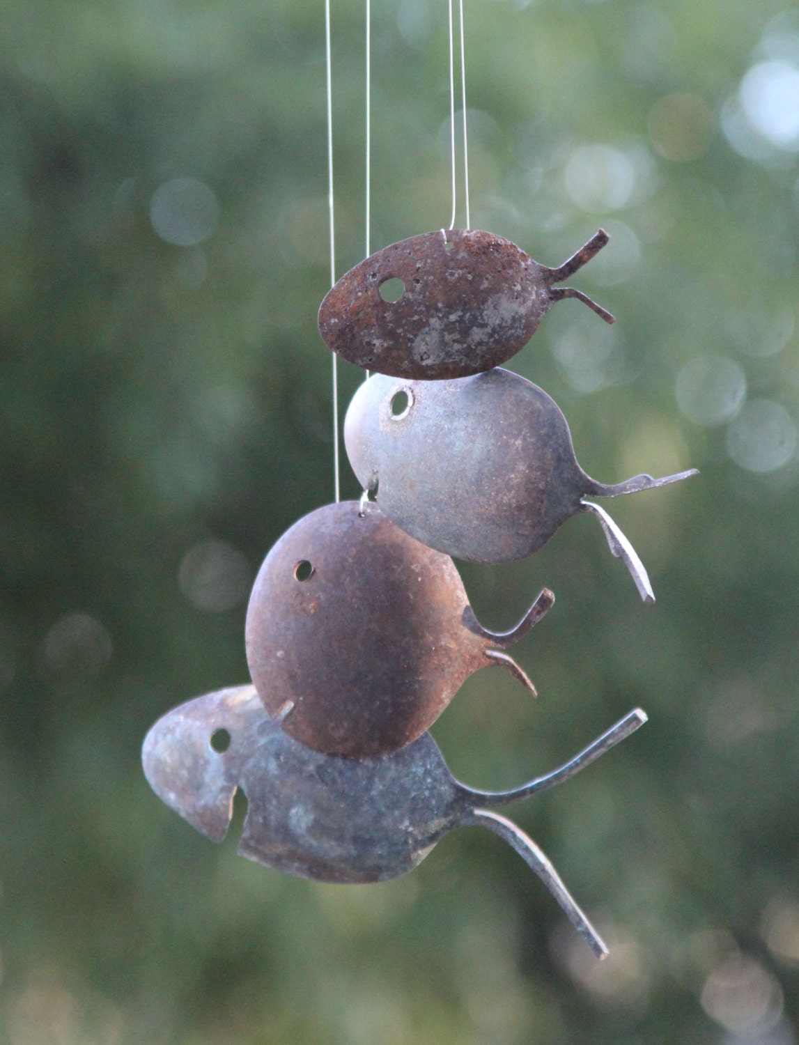 Rustic Spoon Fish Wind Chimes Silver Flatware Art Barn Metal Zoom