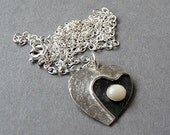 Sterling silver heart necklace with mother of pearl -Silver necklace - Silver heart pendant - Silver jewellery - Handcrafted jewelry