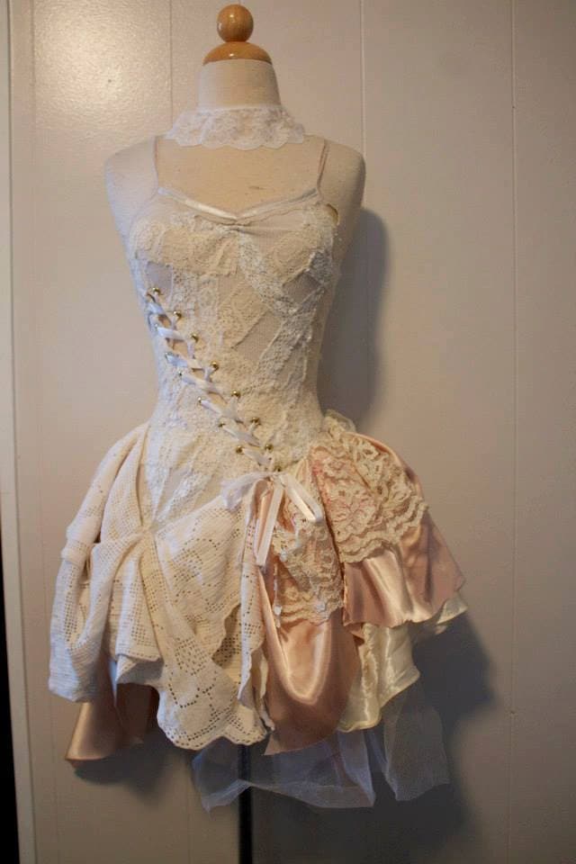 Made to Order - White and Off White Vintage Whimsical Merlot Dress steampunk buy now online