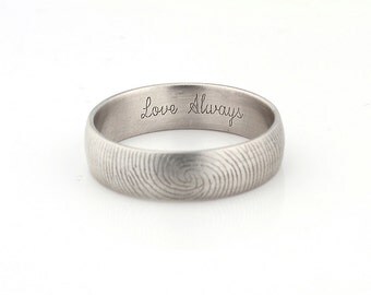 love always fingerprint ring sterling silver engraving wedding band 6mm satin finish - Wedding Ring Inscriptions love always fingerprint ring sterling silver engraving wedding band 6mm satin finish - Wedding Ring Inscriptions