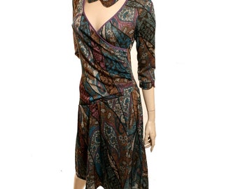 TEAL dress, mad men dress,retro 40s, 50s dress, V-neck dress with shirred waist in soft jersey in teal blue,brown ,black, winter dress