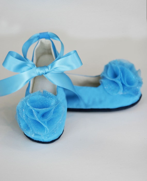 Flower Girl Ballet Flat - Turquoise Satin Baby Ballet Slippers ...