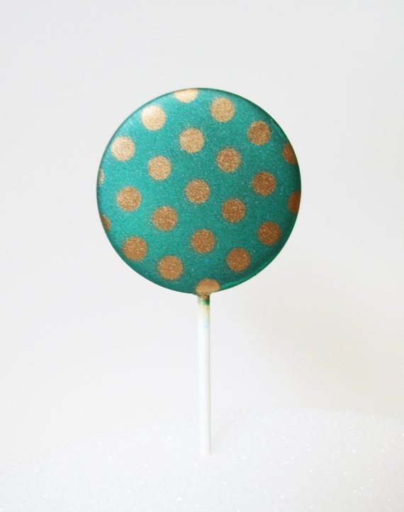 5 Chocolate Lollipops: Emerald Polka Dot Il_570xn