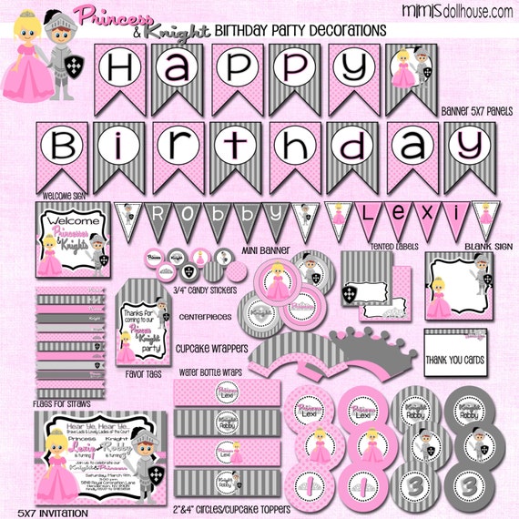 Princess and Knight Party Decorations- Printable Princess Birthday Party Decorations PDF/JPEG Il_570xn