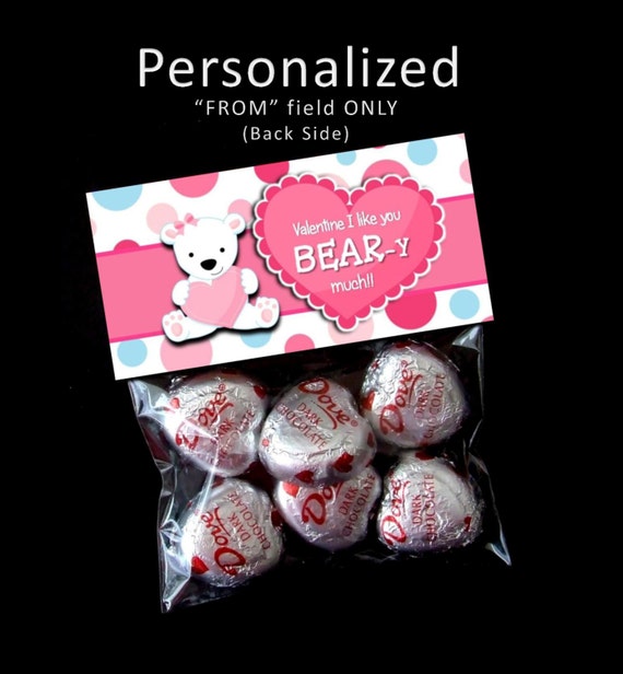Printable- Personalized - Valentine Treat Bag Toppers - Valentine's Day -Girl Bear Il_570xn