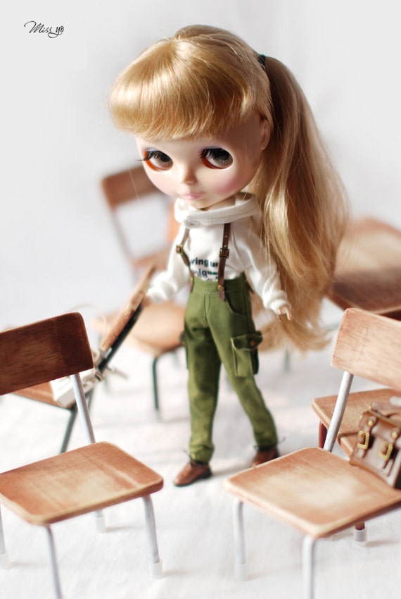 Miss yo Bib Pants A for Blythe doll - doll outfit - Green