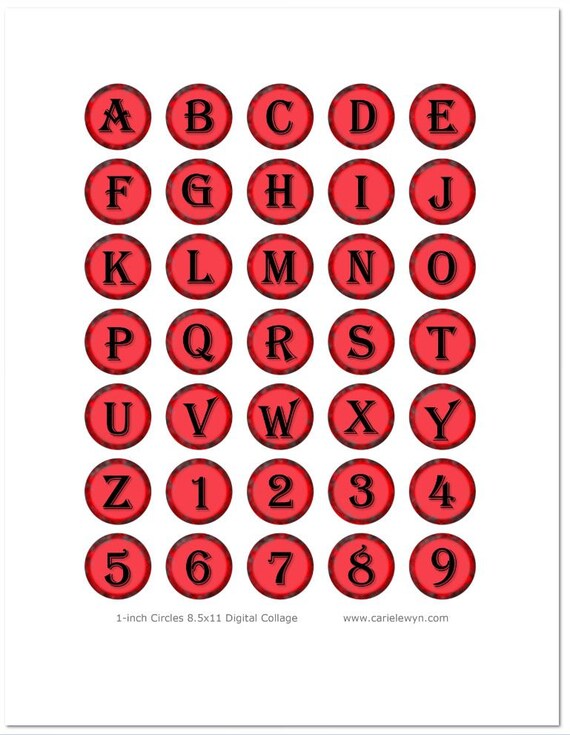 alphabet letters and numbers bottlecap images red and black