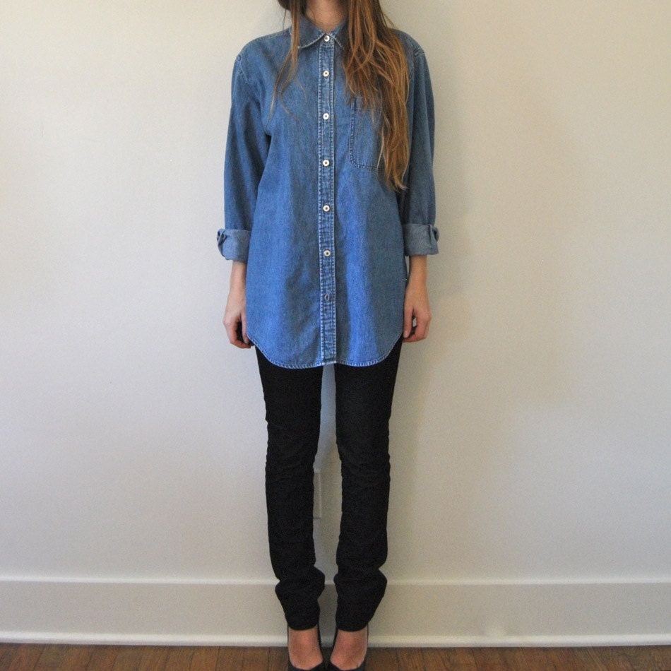 Denim Button Up Shirt // Womens Button Up Jean by JACKNBOOTS