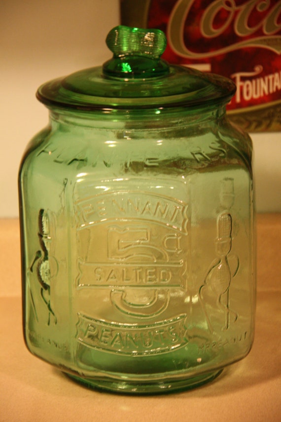 Green Mr Peanut Large Glass Jar by sweetserendipityvint on Etsy