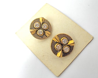 Vintage Buttons Rhinestone and Gold Tone (2) 1950s